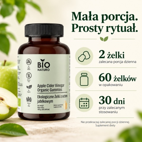 3x Ocet Jabłkowy w Żelkach BIO Żelki 60szt. / BioNaturo