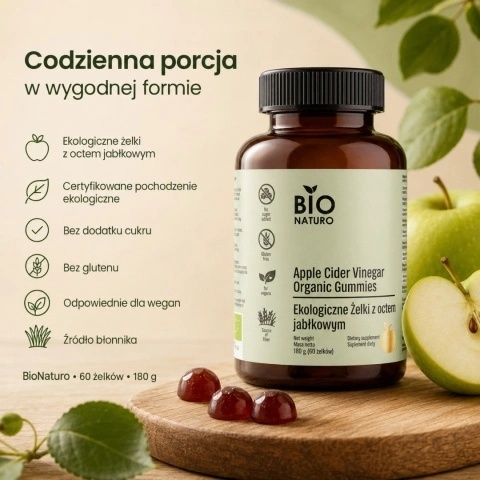 Ocet Jabłkowy w Żelkach BIO Żelki 60szt. / BioNaturo